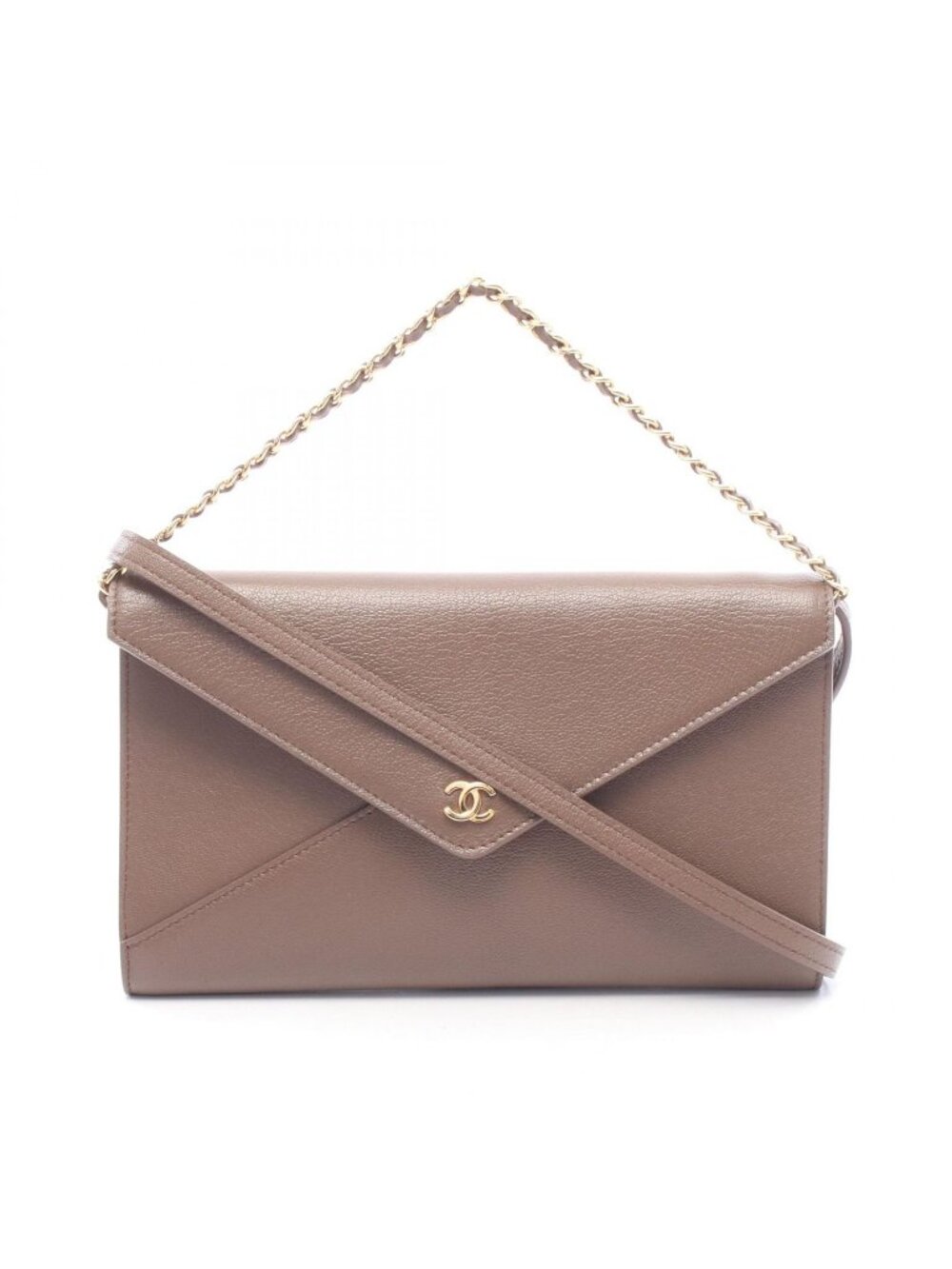 Chanel Shoulder Bag Envelope CC Logo Gray Leather
